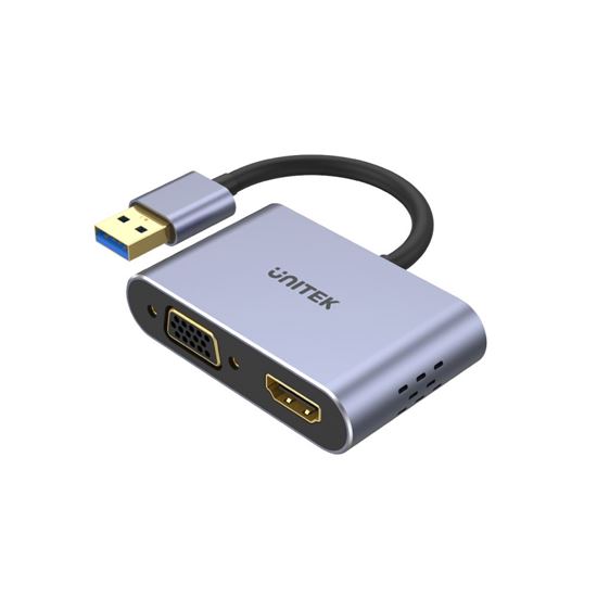UNITEK USB-A to HDMI 2.0 & VGA Adapter with Dual Monitor Support. Screen Res up