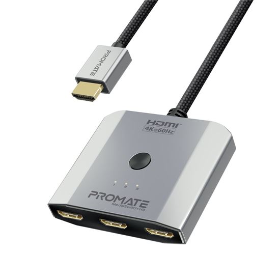 PROMATE 3-in-1 Triple HDMI Switch with 0.5m Cable. Supports 4K@60Hz. Manual Swit