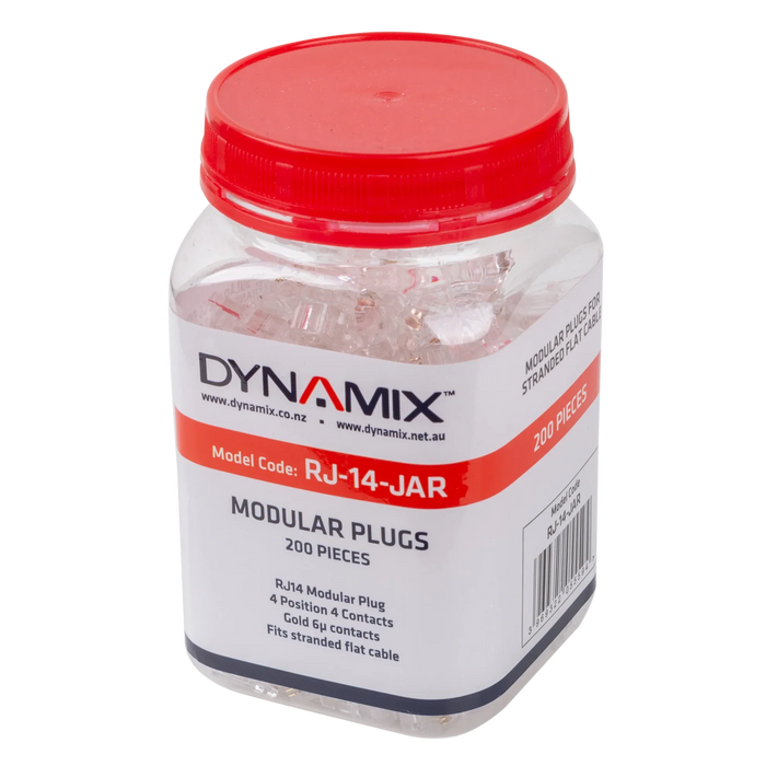 DYNAMIX RJ14 Plug 200pc Jar, 4P4C Modular Plug. 6 micron. - LX2001 - Homewares, Outdoor, Phone Accessories, Cases, Speakers, Headphones + More -