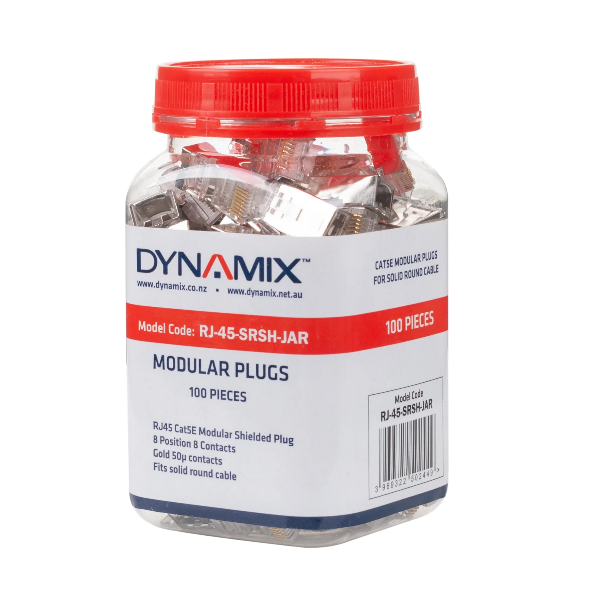 DYNAMIX RJ45 100pc Jar, (Round Solid) 8P8C Shielded Modular Plug. 50 m ...