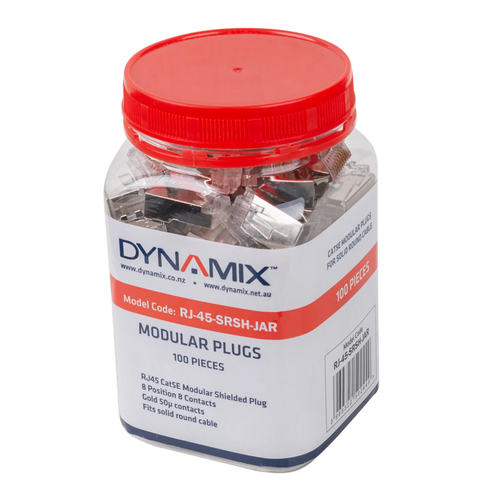 DYNAMIX RJ45 100pc Jar, (Round Solid) 8P8C Shielded Modular Plug. 50 micron - LX2001 - Homewares, Outdoor, Phone Accessories, Cases, Speakers, Headphones + More -