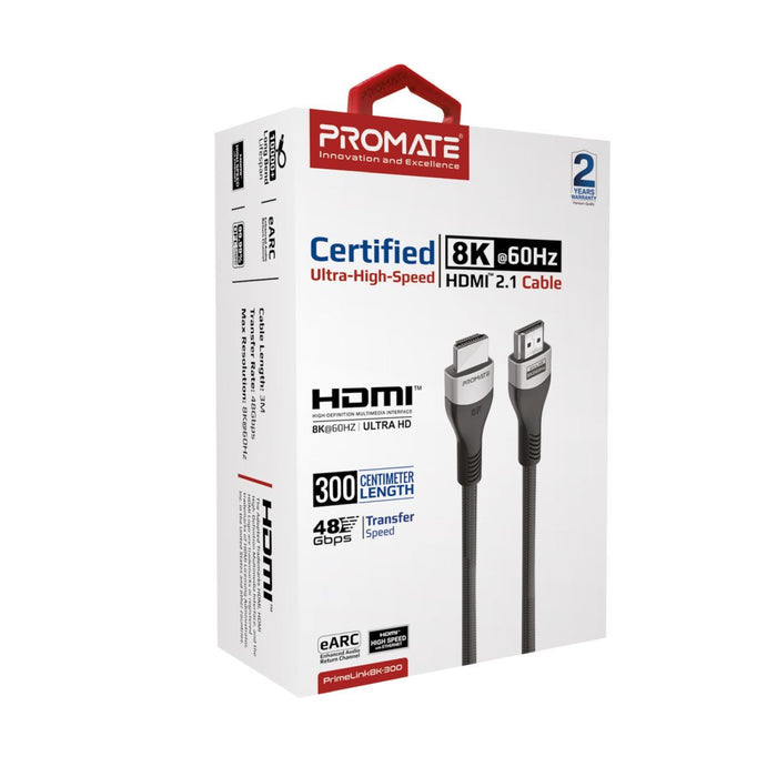 PROMATE 3M HDMI 2.1 Ultra HD Super Slim Audio Video Cable. Supports up to 8K@60H