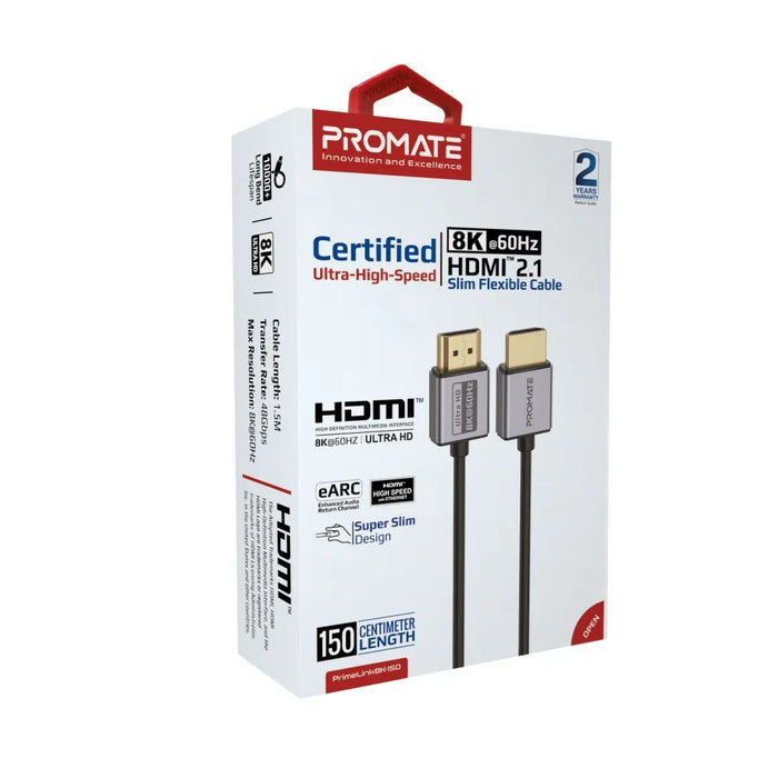 PROMATE 1.5M HDMI 2.1 Ultra HD Super Slim Audio Video Cable. Supports up to 8K@6 - LX2001 - Homewares, Outdoor, Phone Accessories, Cases, Speakers, Headphones + More -