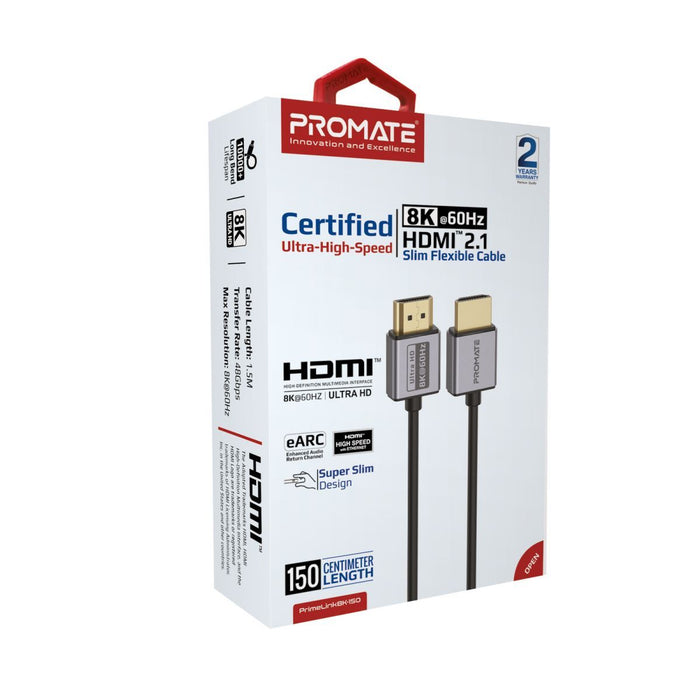 PROMATE 1.5M HDMI 2.1 Ultra HD Super Slim Audio Video Cable. Supports up to 8K@6