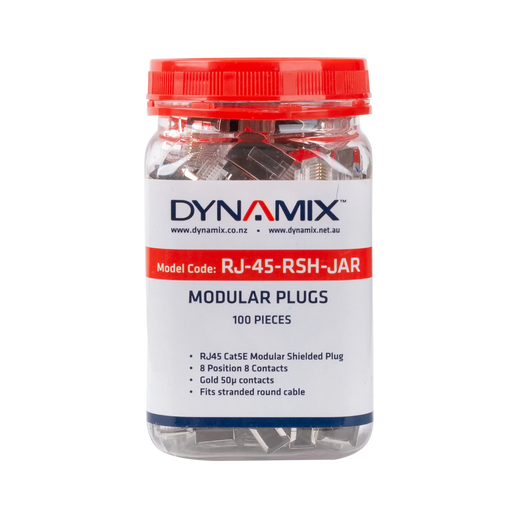 DYNAMIX Cat5E Modular Shielded Plugs in 100pc Jar. For Stranded Round Cable, 8P8 - LX2001 - Homewares, Outdoor, Phone Accessories, Cases, Speakers, Headphones + More -