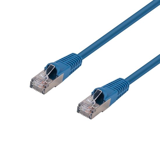 7.5m Cat6A S/FTP Blue Slimline Shielded 10G Patch Lead 26AWG Cat6 Augmented 500