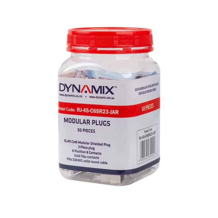 DYNAMIX RJ45 Cat6/6A 23AWG Solid Shielded Round Modular Plug. 50pc Jar. 8P8C, 50 - LX2001 - Homewares, Outdoor, Phone Accessories, Cases, Speakers, Headphones + More -