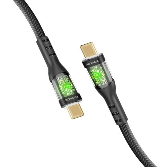 PROMATE 1.2m USB-C to USB-C Cable with Transparent Connectors & LED''s Supports