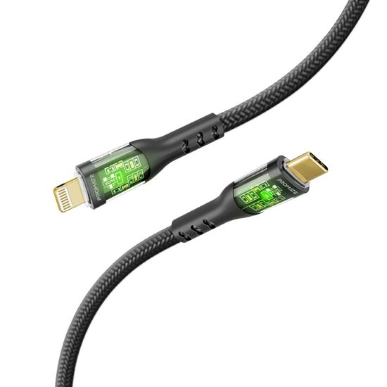 PROMATE 1.2m USB-C to Lightning Cable with Transparent Connectors & LED''s. Supp