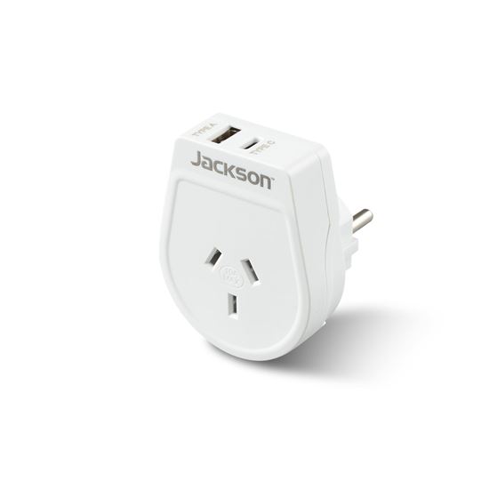JACKSON Slim Outbound Travel Adaptor 1x USB-A and 1x USB-C (2.1A) Charging Ports