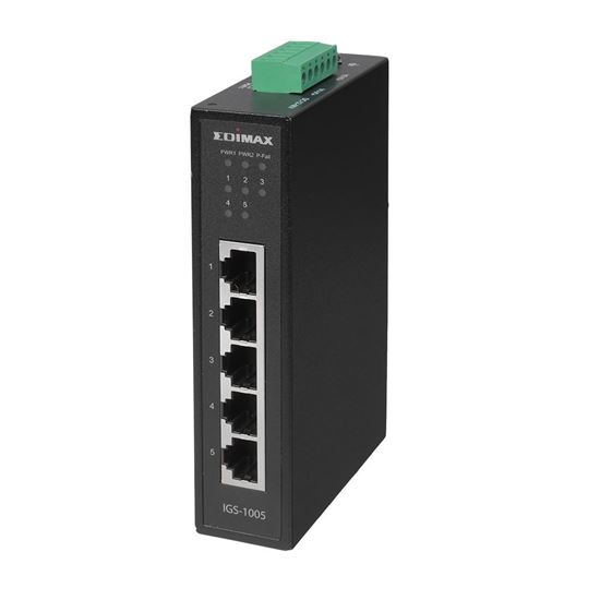 EDIMAX Industrial 5-Port Gigabit DIN Rail Switch.Data Delivery up to 200m @10Mbp