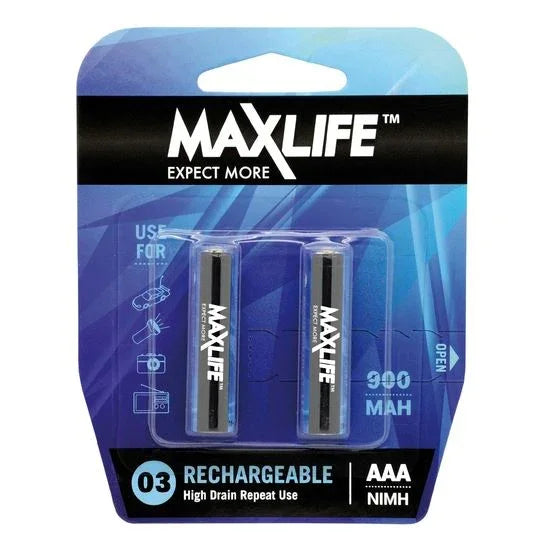 MAXLIFE AAA Rechargeable Battery NIMH 900mAh. 2Pk. - LX2001 - Homewares, Outdoor, Phone Accessories, Cases, Speakers, Headphones + More -