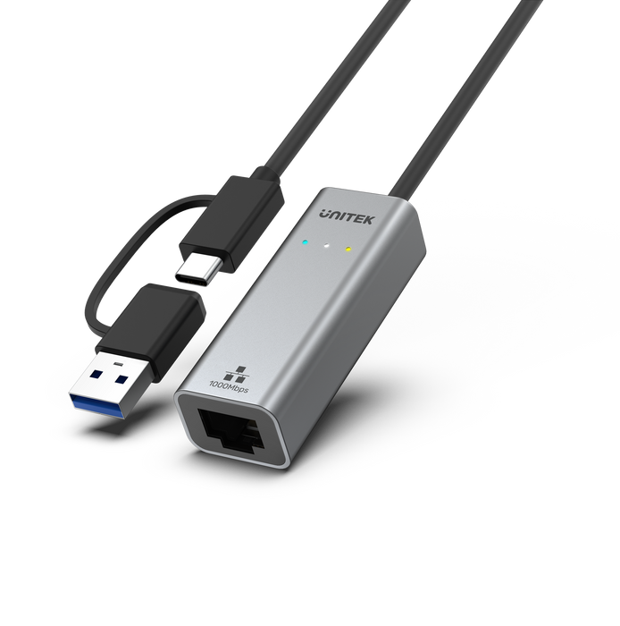 UNITEK USB to Gig Ethernet Adapter with 2-in-1 Connectors (USB-C & USB-A). Suppo