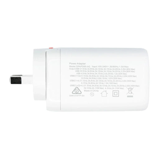 DYNAMIX 65W PD USB-C and USB-A Wall Charger. White - LX2001 - Homewares, Outdoor, Phone Accessories, Cases, Speakers, Headphones + More -