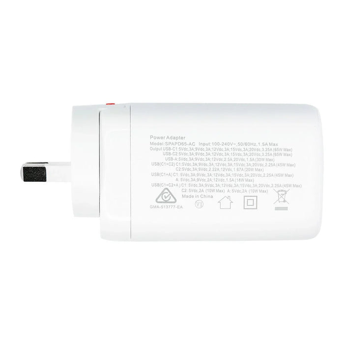 DYNAMIX 65W PD USB-C and USB-A Wall Charger. White - LX2001 - Homewares, Outdoor, Phone Accessories, Cases, Speakers, Headphones + More -