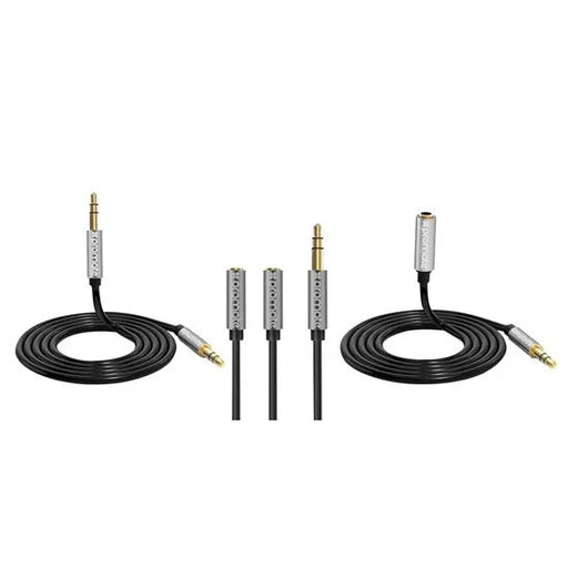 PROMATE 3-in-1 Auxiliary cable with 3.5mm Audio Cable splitter. Colour Black S - LX2001 - Homewares, Outdoor, Phone Accessories, Cases, Speakers, Headphones + More -