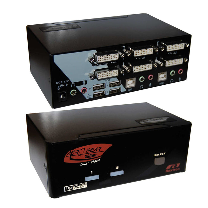 REXTRON 2 Port Dual-View DVI/USB KVM Switch with Audio,Colour Black.