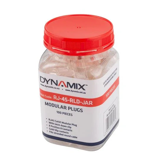 DYNAMIX RJ45 Plug 100pc Jar, Latch Down Clip 8P8C Modular (Round, Stra ...
