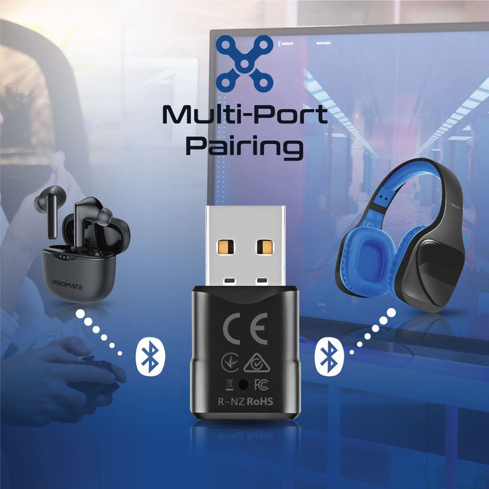 PROMATE USB-A Sleek Mini Bluetooth Audio Adapter with MultiPoint Pairing. Range
