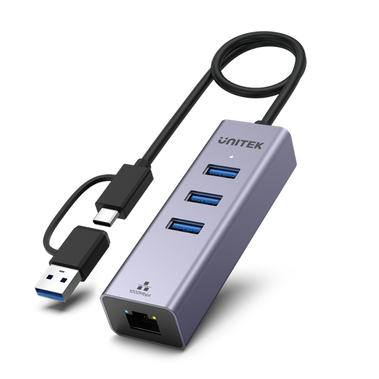 UNITEK 4-in-1 USB Multi-port Hub with 2-in-1 Connectors (USB-C & USB-A). Include