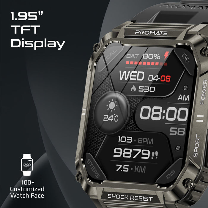 PROMATE IP67 Shock-Resist Smart Watch with Fitness Tracker & Bluetooth Calling.