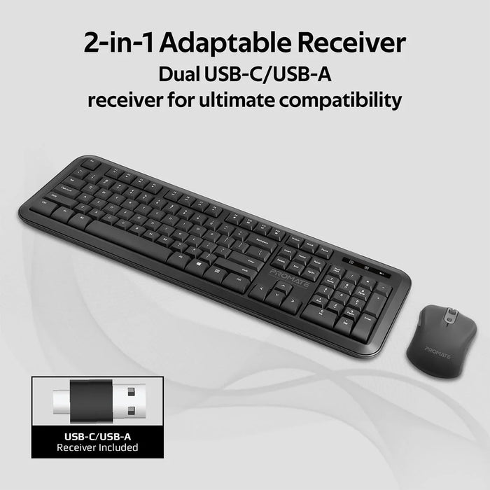 PROMATE Full Size Wireless Keyboard & Mouse Combo with Dual USB-A/C Dongle. Auto - LX2001 - Homewares, Outdoor, Phone Accessories, Cases, Speakers, Headphones + More -