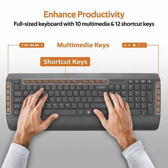 PROMATE Full Size Wireless Multimedia Keyboard & Mouse Combo. Sleep & Ergonomic.