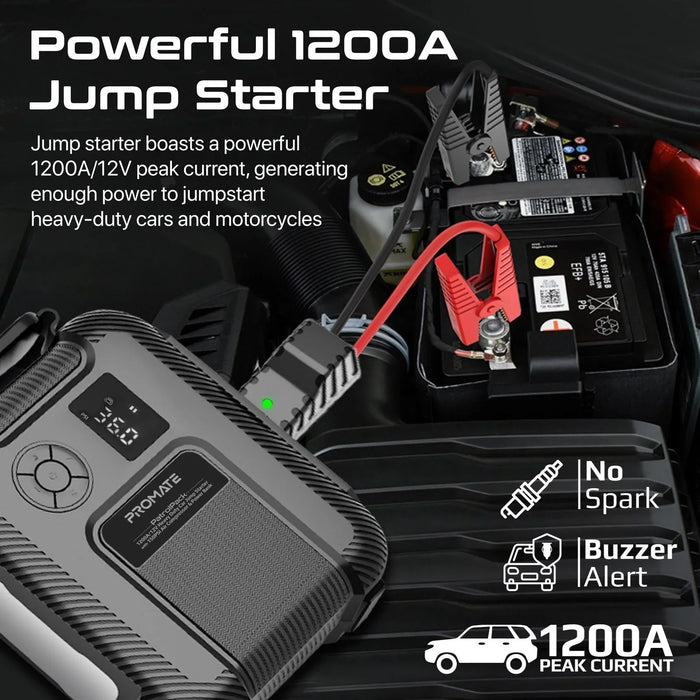PROMATE 4-in-1 1200A/12V Heavy Duty Car Jump Starter & Air Compressor. 16000mAh - LX2001 - Homewares, Outdoor, Phone Accessories, Cases, Speakers, Headphones + More -