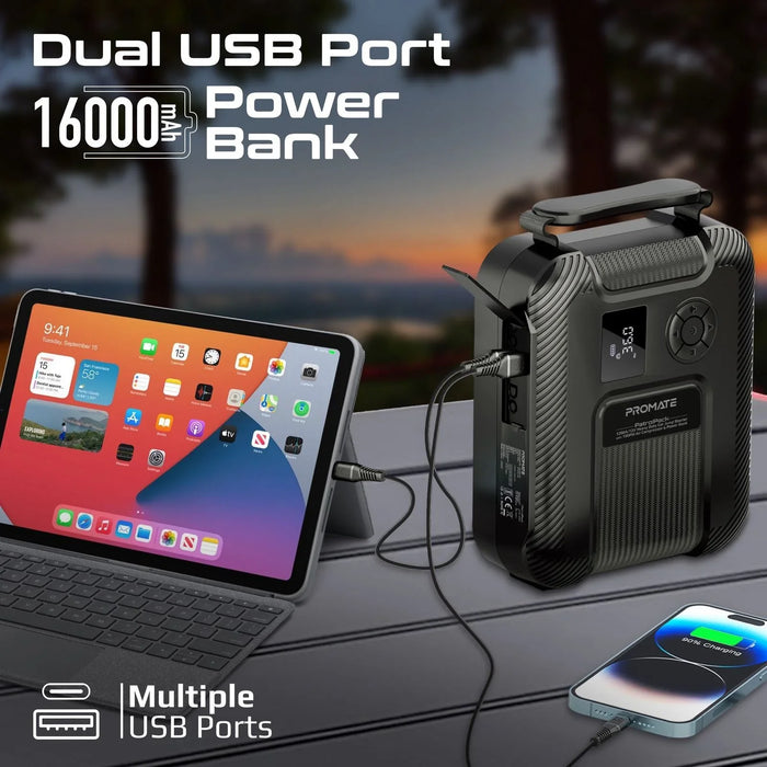 PROMATE 4-in-1 1200A/12V Heavy Duty Car Jump Starter & Air Compressor. 16000mAh - LX2001 - Homewares, Outdoor, Phone Accessories, Cases, Speakers, Headphones + More -