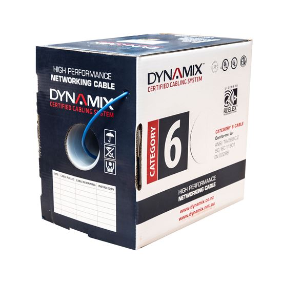 DYNAMIX 305m Cat6 Blue UTP SOLID Cable Roll, 250MHz, 23AWGx4P, PVC CM UL Rated J