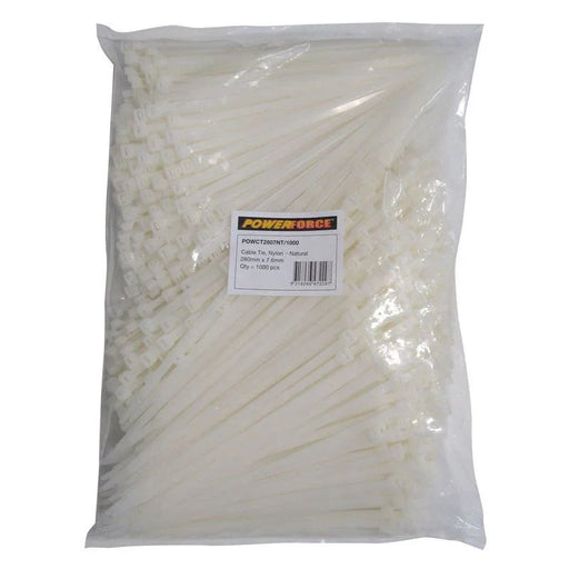 POWERFORCE Cable Tie Natural 280mm x 7.6mm Nylon Pack of 1000. Made from U.L. Ap - LX2001 - Homewares, Outdoor, Phone Accessories, Cases, Speakers, Headphones + More -