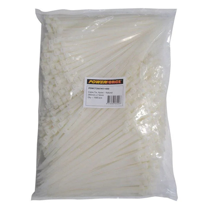 POWERFORCE Cable Tie Natural 280mm x 7.6mm Nylon Pack of 1000. Made from U.L. Ap - LX2001 - Homewares, Outdoor, Phone Accessories, Cases, Speakers, Headphones + More -