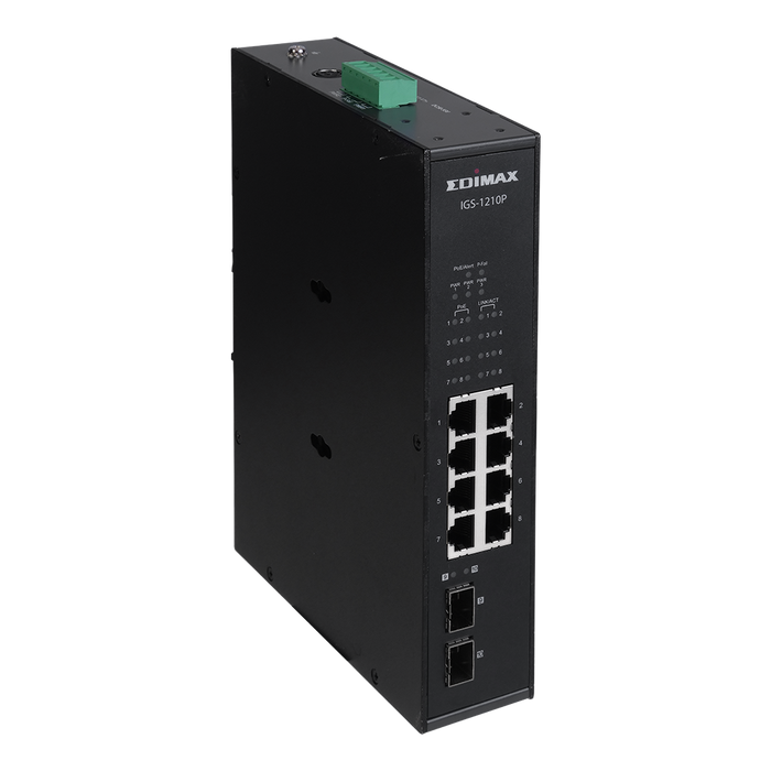 EDIMAX Industrial 10-Port Gigabit PoE+ DIN Rail Switch. 8 x Gigabit Ethernet Por