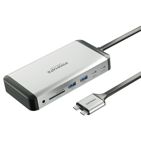 PROMATE 12-in-1 Multi-Port Hub USB-C Connector. Includes 4x USB-A & 2x USB-C Por