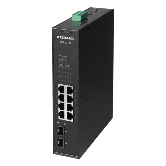 EDIMAX Industrial 10-Port Gigabit PoE+ DIN Rail Switch. 8 x Gigabit Ethernet Por