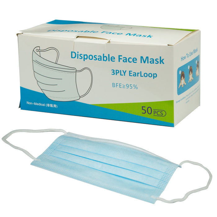 Disposable 3PLY Face Mask - 50pcs Earloop with Adjustable Nose Bridge Non-Medica