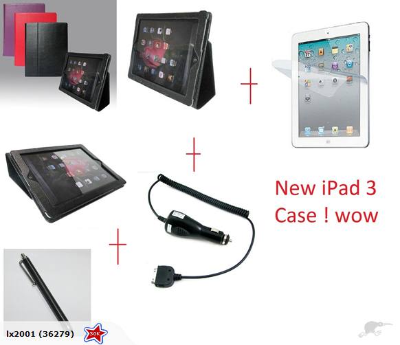 New IPad iPad3 Flip Stand Leather Case Charger