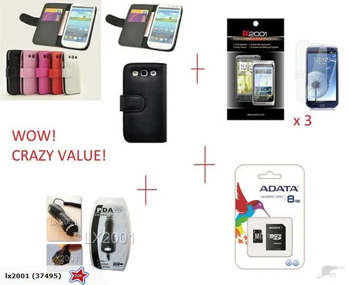 Samsung Galaxy S3 Leather Case 8GB MicroSD Charger - LX2001 - Homewares, Outdoor, Phone Accessories, Cases, Speakers, Headphones + More -