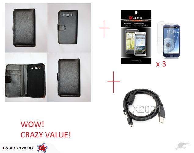 Samsung Galaxy S3 Wallet Leather PC Cable