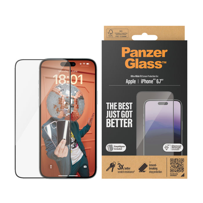 PanzerGlass Screen Protector Ultra-Wide Fit for Apple iPhone 15 Plus - Clear