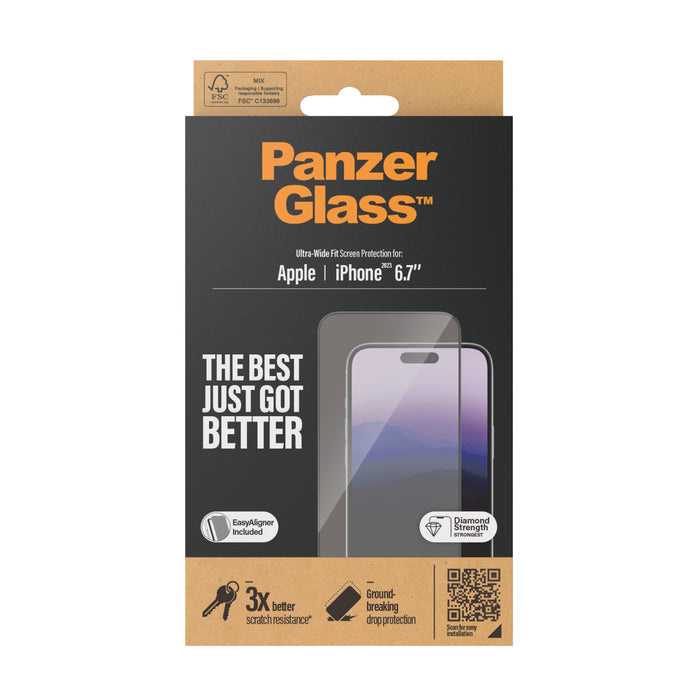 PanzerGlass Screen Protector Ultra-Wide Fit for Apple iPhone 15 Plus - Clear