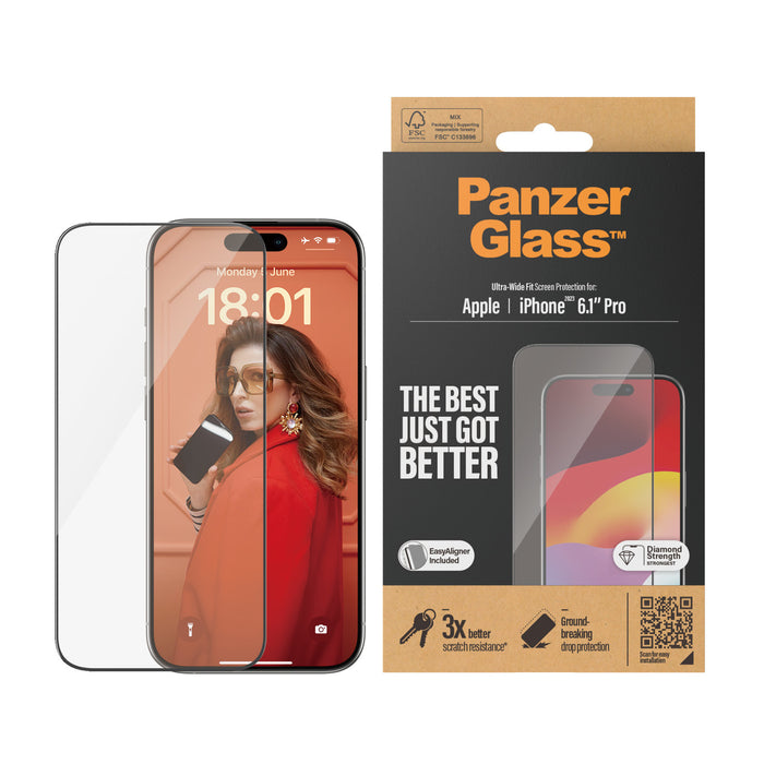 PanzerGlass Screen Protector Ultra-Wide Fit for Apple iPhone 15 Pro - Clear
