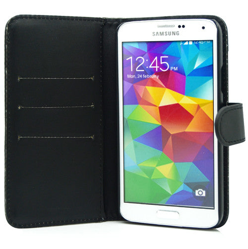 Samsung S5 GLASS Wallet Leather Gel Case Charger