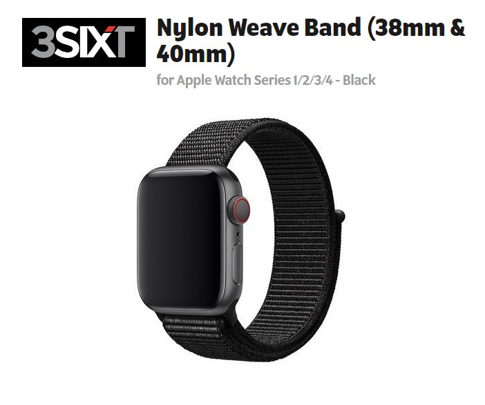 3SIXT Apple Watch Series 4 38mm / 40mm Stainless Nylon Weave Band - Black 3S-1195 9318018129813