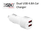 3SIXT Dual USB FAST Car Charger 4.8A - White 3S-1026 9318018127772 - LX2001 - Homewares, Outdoor, Phone Accessories, Cases, Speakers, Headphones + More -