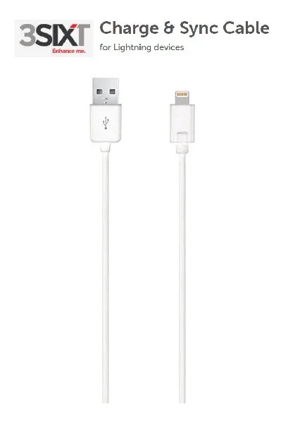 3SIXT Lightning Charge Sync Cable 1.2M - White 3S-0068 - LX2001 - Homewares, Outdoor, Phone Accessories, Cases, Speakers, Headphones + More -