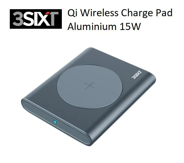 3SIXT Qi Wireless Charge Pad Aluminium 15W 3S-1274 9318018140061 - LX2001 - Homewares, Outdoor, Phone Accessories, Cases, Speakers, Headphones + More -
