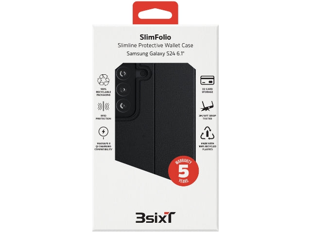 3SIXT Samsung Galaxy S24 6.2" SlimFolio Wallet Case - Black