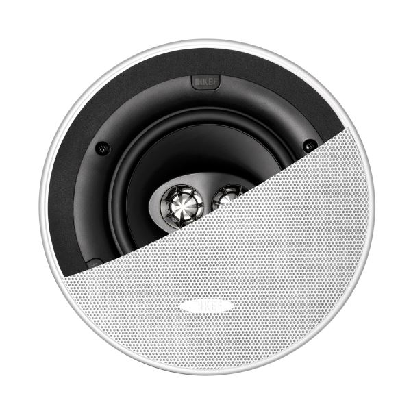 KEF Ultra Thin Bezel 6.5'' Dual Stereo Round In-Ceiling Speaker. Asymmetrical tw