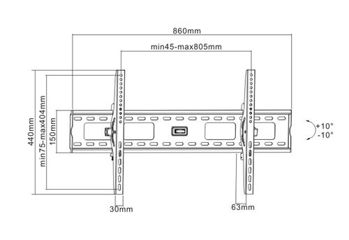 BRATECK 37''-70'' Tilt wall mount bracket. Max load: 75kg. VESA support up to: 8
